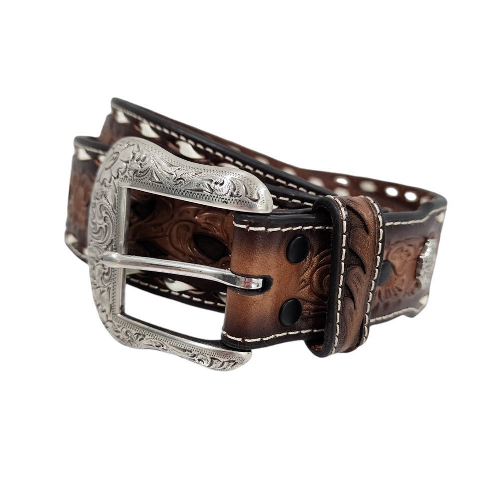 CAVENDER'S TOOLED LEATHER BELT - Picture 2 of 9